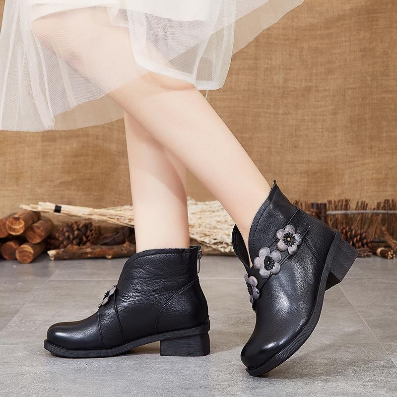 Jesienno-zimowe Skórzane Ręcznie Robione Krótkie Buty W Stylu Retro