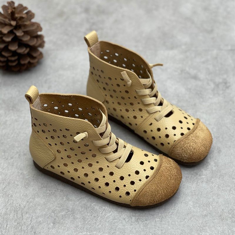 Letnie Hollow Out Skórzane Damskie Buty W Stylu Vintage