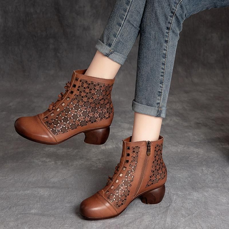 Letnie Hollow Retro Skórzane Kwieciste Modne Buty