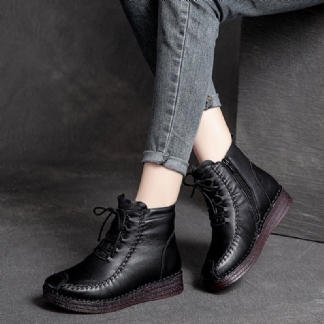 Plus Size Kobiety Zimowe Skórzane Buty Z Futra Retro