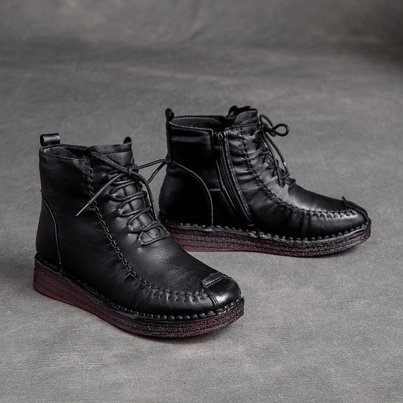 Plus Size Kobiety Zimowe Skórzane Buty Z Futra Retro