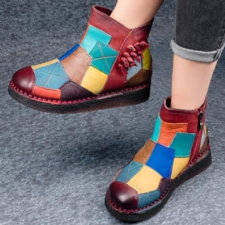 Retro Wielokolorowe Łaty Do Szycia Skórzane Wygodne Buty Na Platformie