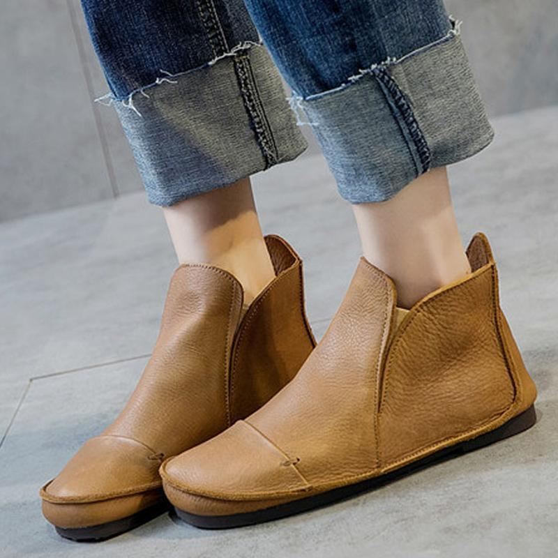 Skórzane Buty Do Szycia W Stylu Vintage Na Okrągłych Noskach