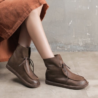 Skórzane Buty Z Okrągłym Noskiem Solidne Ręcznie Robione Buty Martin