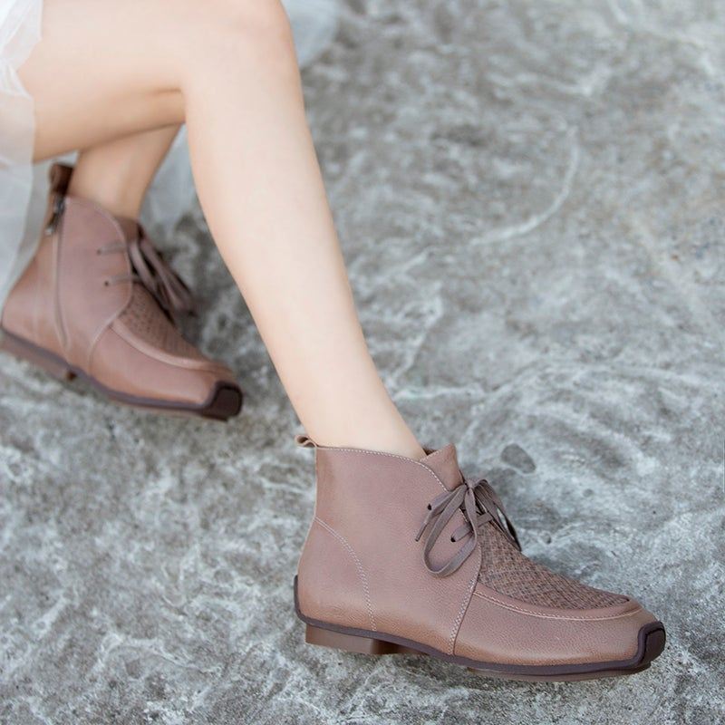 Wiosna Jesień Retro Casual Płaskie Sznurowane Botki