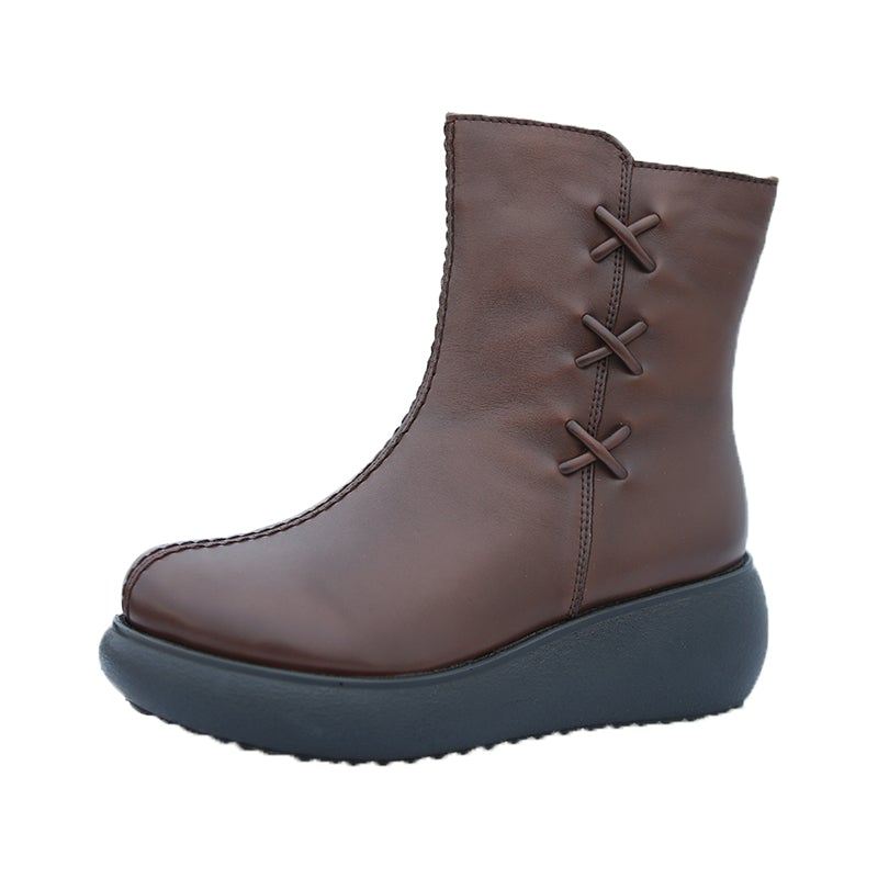 Zimowe Buty W Stylu Retro Z Zamkiem Błyskawicznym Ręcznie Robione Skórzane